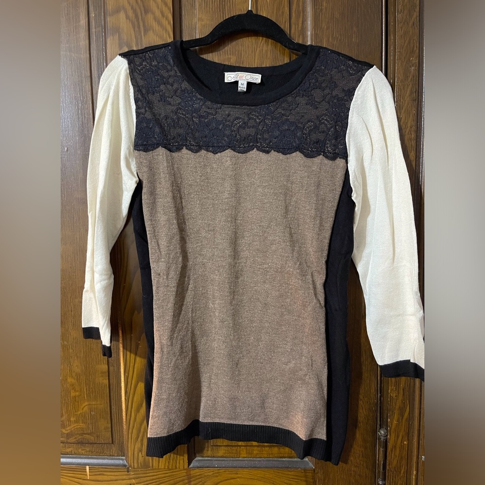 All At Once - 3/4 Sleeve Colorblock Sweater